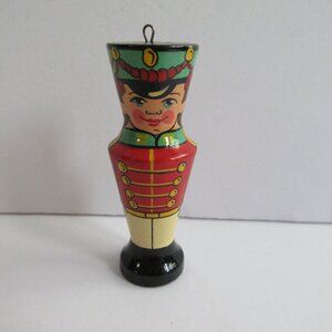 Russian Soldier Ornaments Wood Lacquer Hand Painted 3" Vintage